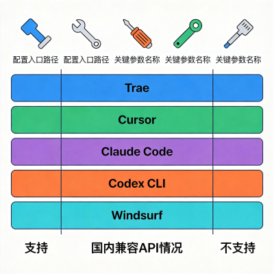 AI 编程工具配置 API 完整教程：Trae / Cursor / Claude Code / Codex / Windsurf