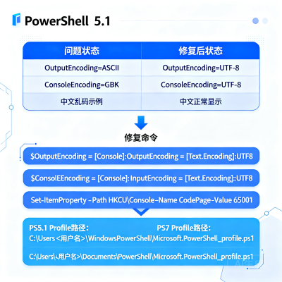 PowerShell 编码冲突怎么解决：UTF-8/UTF-16/GBK 乱码根治指南